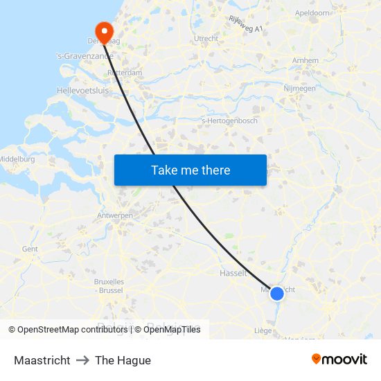 Maastricht to The Hague map
