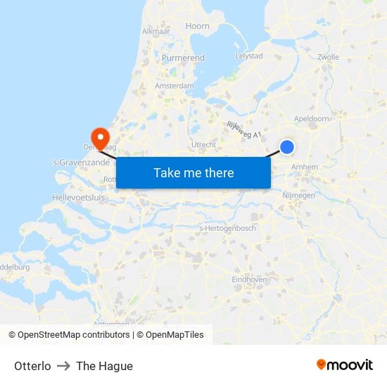 Otterlo to The Hague map