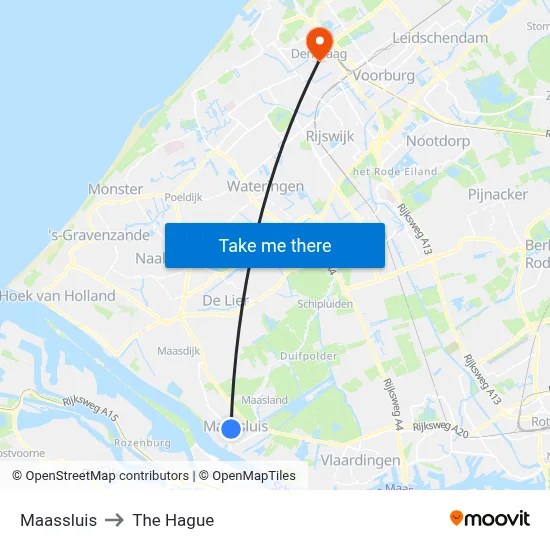 Maassluis to The Hague map