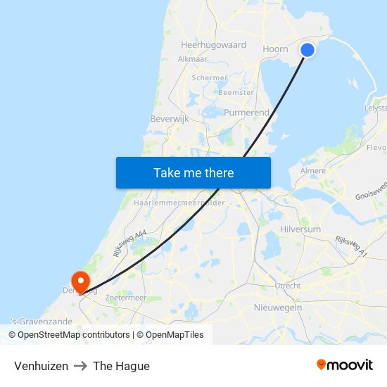 Venhuizen to The Hague map