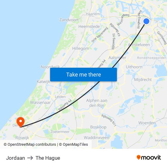 Jordaan to The Hague map