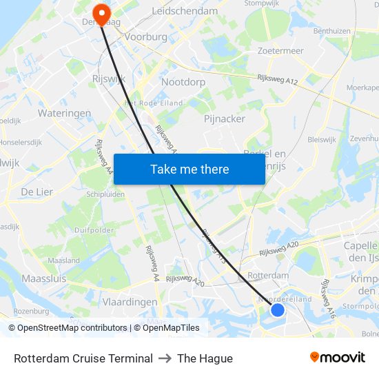 Rotterdam Cruise Terminal to The Hague map