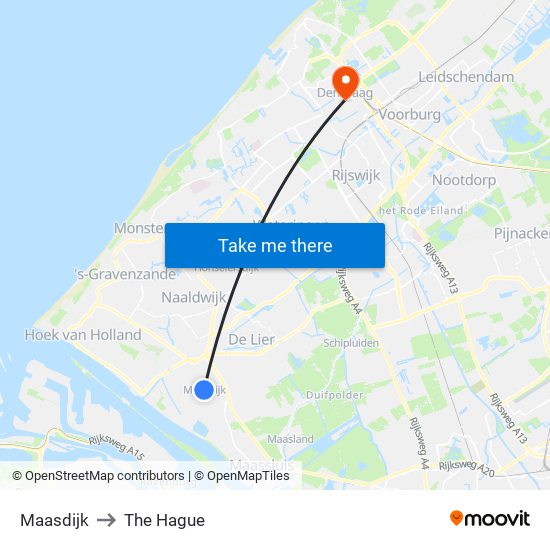 Maasdijk to The Hague map