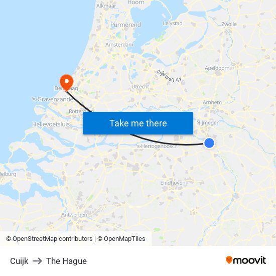 Cuijk to The Hague map