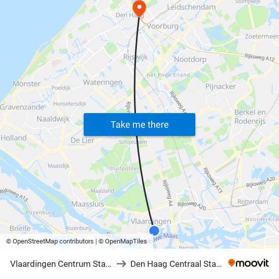 Vlaardingen Centrum Station to Den Haag Centraal Station map