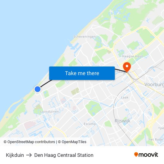 Kijkduin to Den Haag Centraal Station map