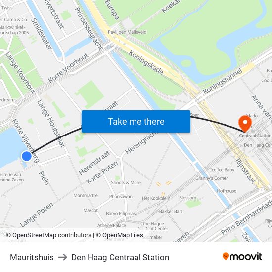 Mauritshuis to Den Haag Centraal Station map