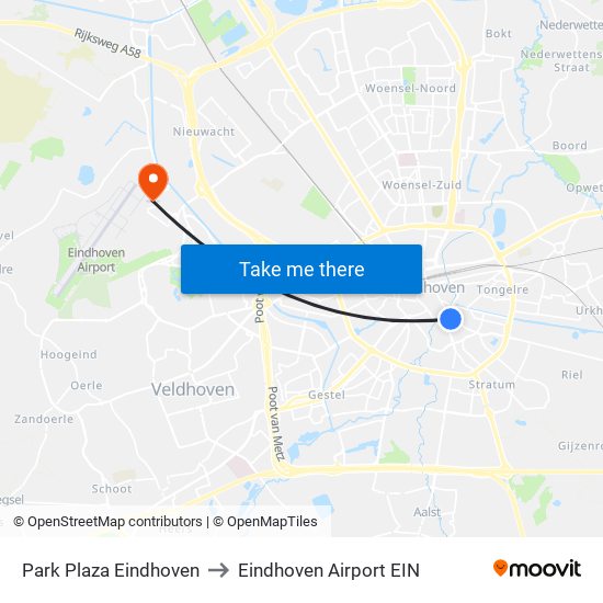Park Plaza Eindhoven to Eindhoven Airport EIN map