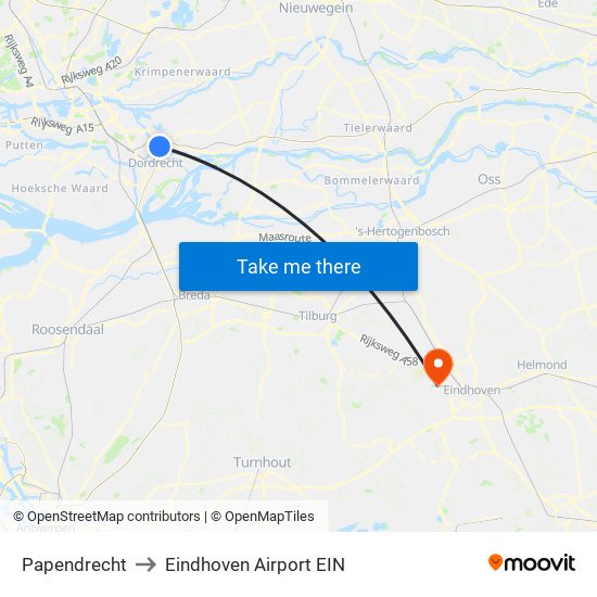 Papendrecht to Eindhoven Airport EIN map