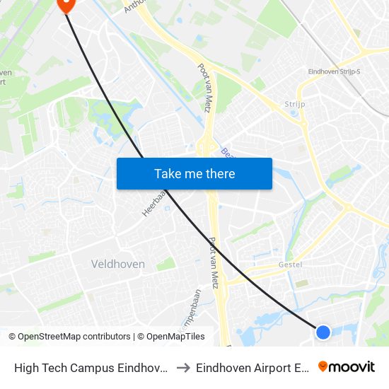 High Tech Campus Eindhoven to Eindhoven Airport EIN map