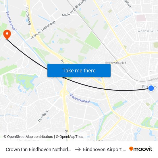 Crown Inn Eindhoven Netherlands to Eindhoven Airport EIN map