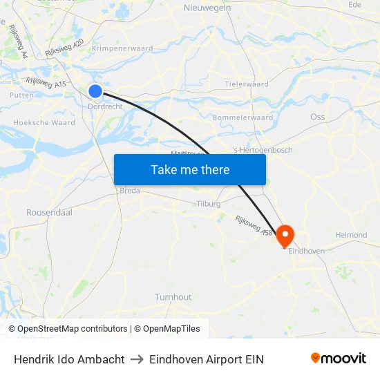Hendrik Ido Ambacht to Eindhoven Airport EIN map