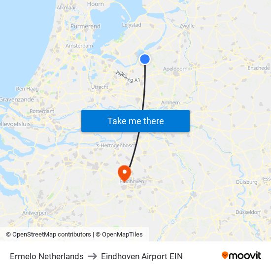 Ermelo Netherlands to Eindhoven Airport EIN map