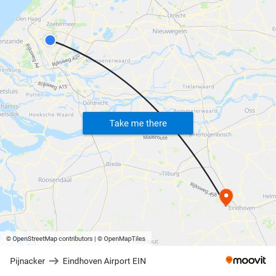 Pijnacker to Eindhoven Airport EIN map