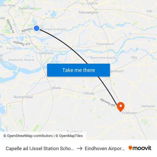 Capelle ad IJssel Station Schollevaar to Eindhoven Airport EIN map