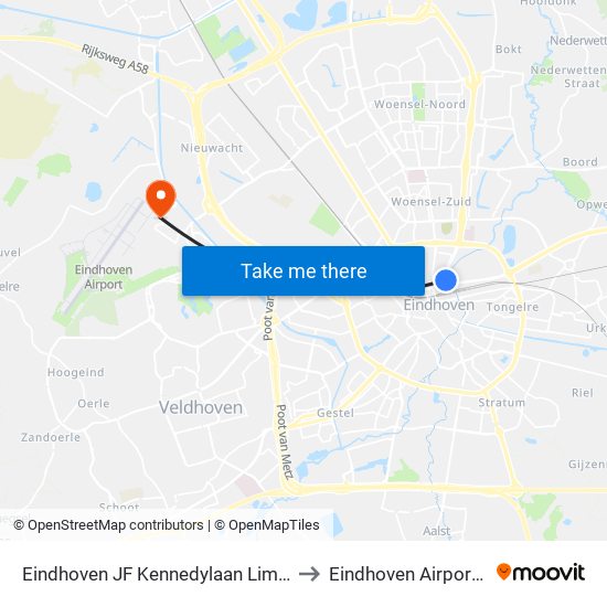 Eindhoven JF Kennedylaan Limbopad to Eindhoven Airport EIN map