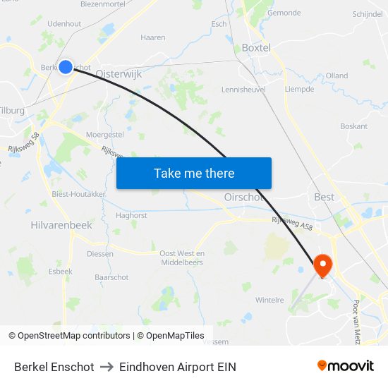 Berkel Enschot to Eindhoven Airport EIN map