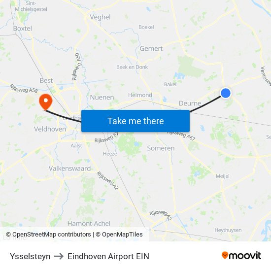 Ysselsteyn to Eindhoven Airport EIN map