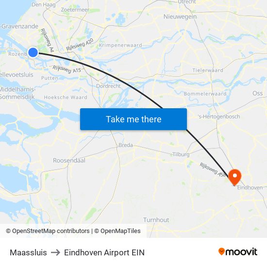 Maassluis to Eindhoven Airport EIN map