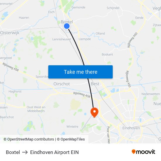 Boxtel to Eindhoven Airport EIN map