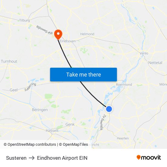 Susteren to Eindhoven Airport EIN map