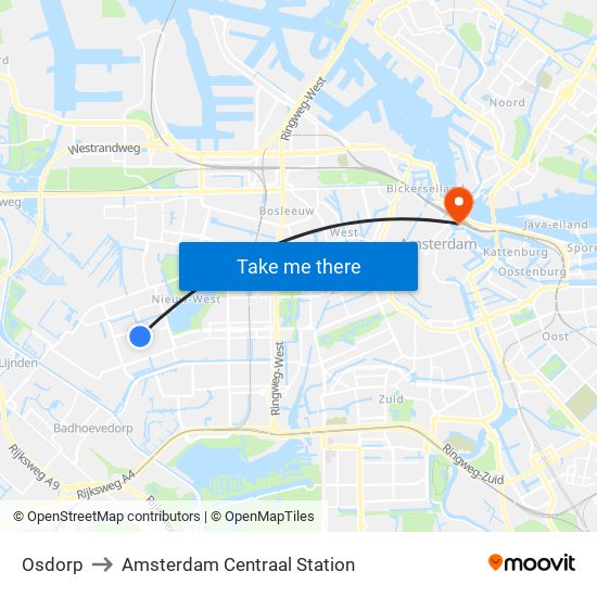 Osdorp to Amsterdam Centraal Station map