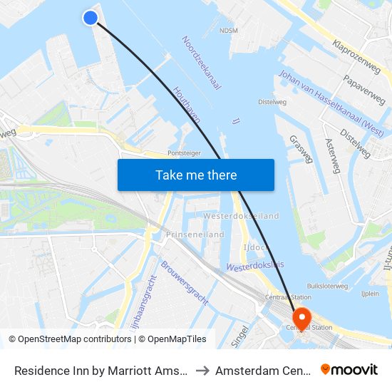 Residence Inn by Marriott Amsterdam Houthavens to Amsterdam Centraal Station map