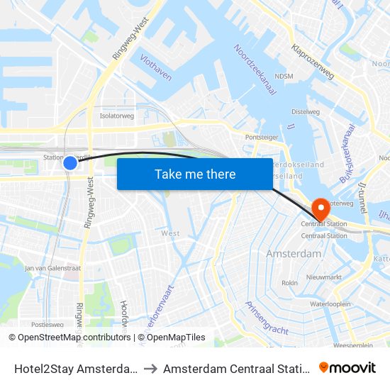 Hotel2Stay Amsterdam to Amsterdam Centraal Station map