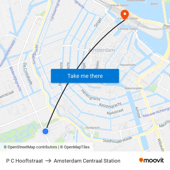 P C Hooftstraat to Amsterdam Centraal Station map