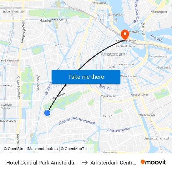 Hotel Central Park Amsterdam Netherlands to Amsterdam Centraal Station map