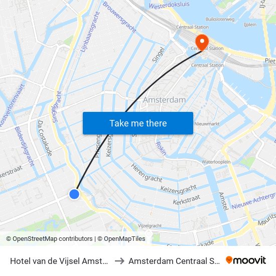 Hotel van de Vijsel Amsterdam to Amsterdam Centraal Station map