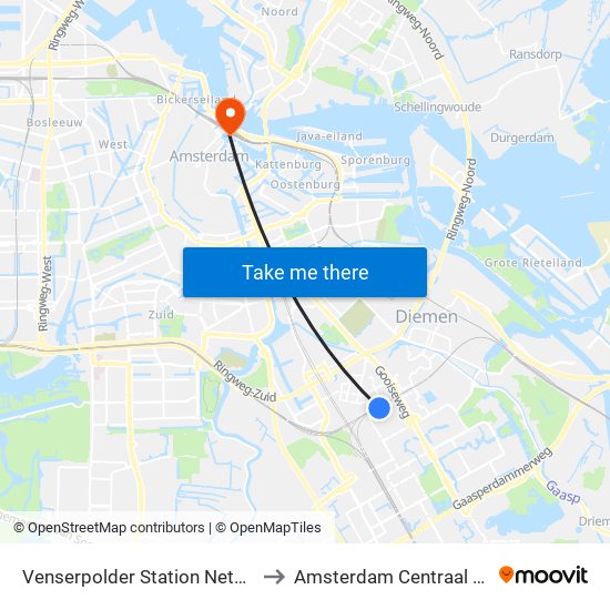 Venserpolder Station Netherlands to Amsterdam Centraal Station map