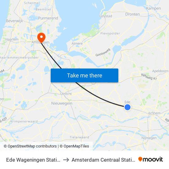 Ede Wageningen Station to Amsterdam Centraal Station map