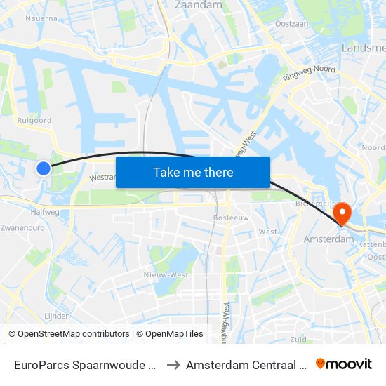 EuroParcs Spaarnwoude Halfweg to Amsterdam Centraal Station map