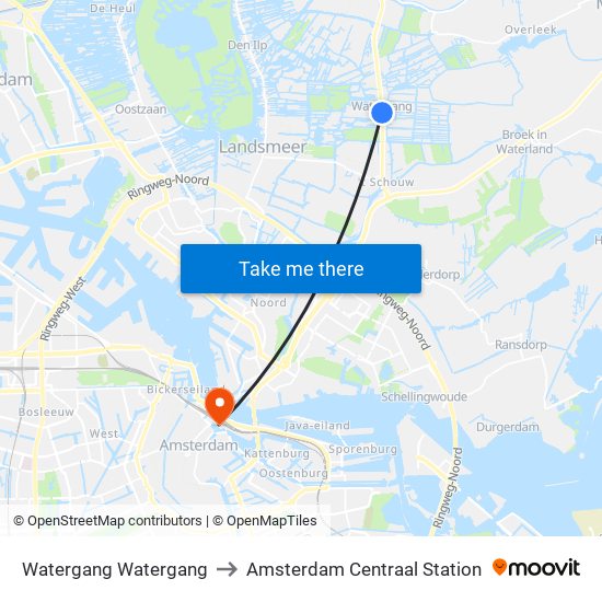 Watergang Watergang to Amsterdam Centraal Station map