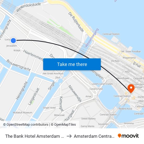 The Bank Hotel Amsterdam Netherlands to Amsterdam Centraal Station map