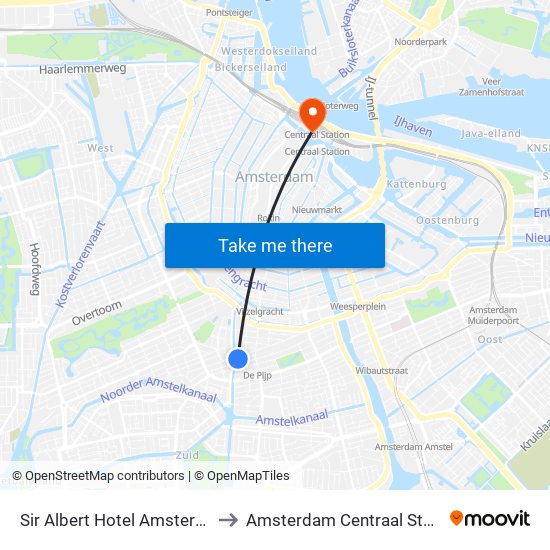 Sir Albert Hotel Amsterdam to Amsterdam Centraal Station map