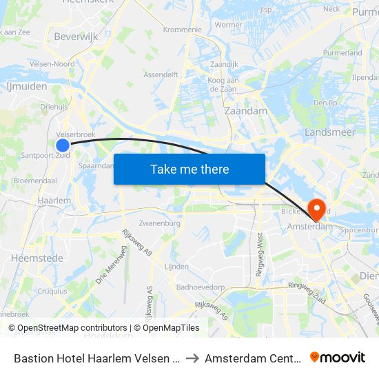 Bastion Hotel Haarlem Velsen Santpoort Noord to Amsterdam Centraal Station map