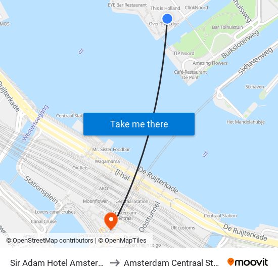 Sir Adam Hotel Amsterdam to Amsterdam Centraal Station map