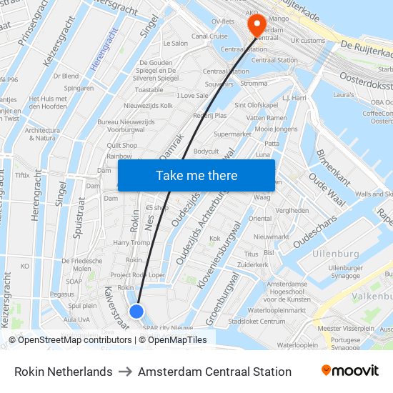 Rokin Netherlands to Amsterdam Centraal Station map