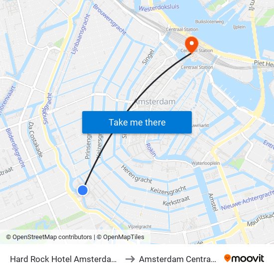 Hard Rock Hotel Amsterdam American to Amsterdam Centraal Station map