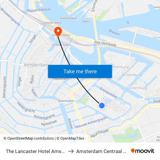 The Lancaster Hotel Amsterdam to Amsterdam Centraal Station map