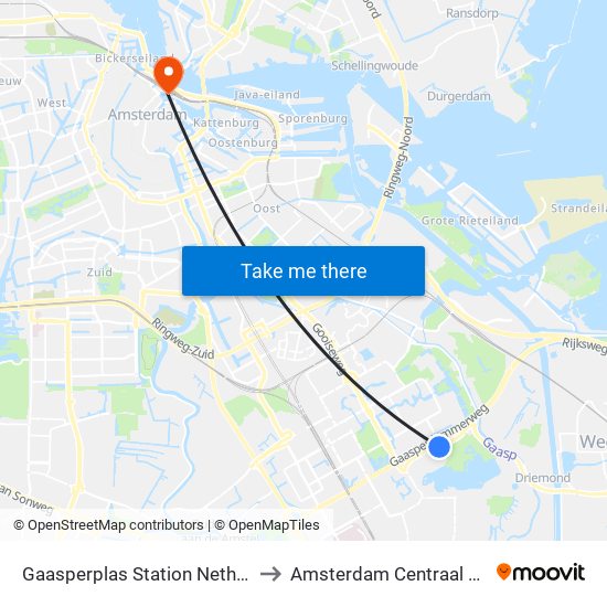 Gaasperplas Station Netherlands to Amsterdam Centraal Station map