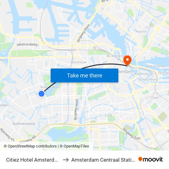 Citiez Hotel Amsterdam to Amsterdam Centraal Station map