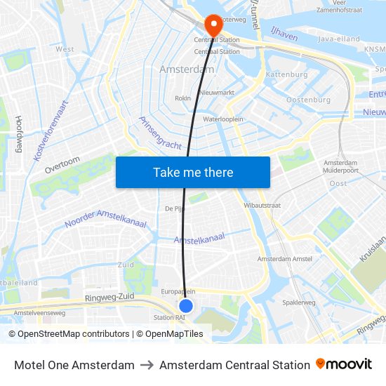 Motel One Amsterdam to Amsterdam Centraal Station map