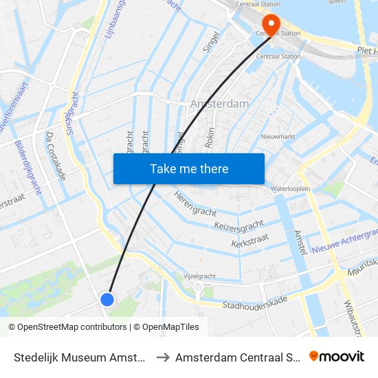 Stedelijk Museum Amsterdam to Amsterdam Centraal Station map