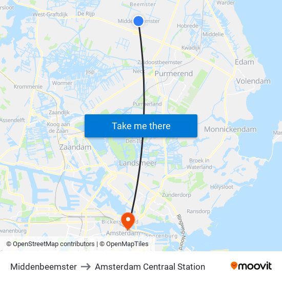 Middenbeemster to Amsterdam Centraal Station map