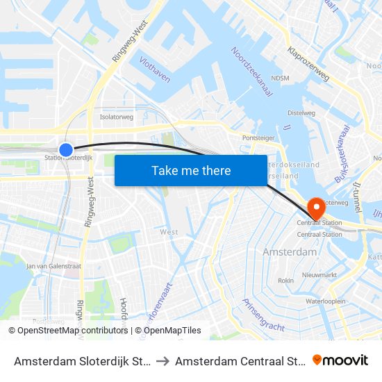 Amsterdam Sloterdijk Station to Amsterdam Centraal Station map