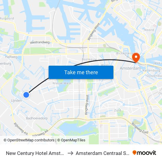 New Century Hotel Amsterdam to Amsterdam Centraal Station map