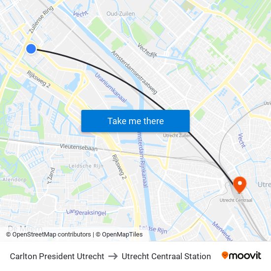 Carlton President Utrecht to Utrecht Centraal Station map